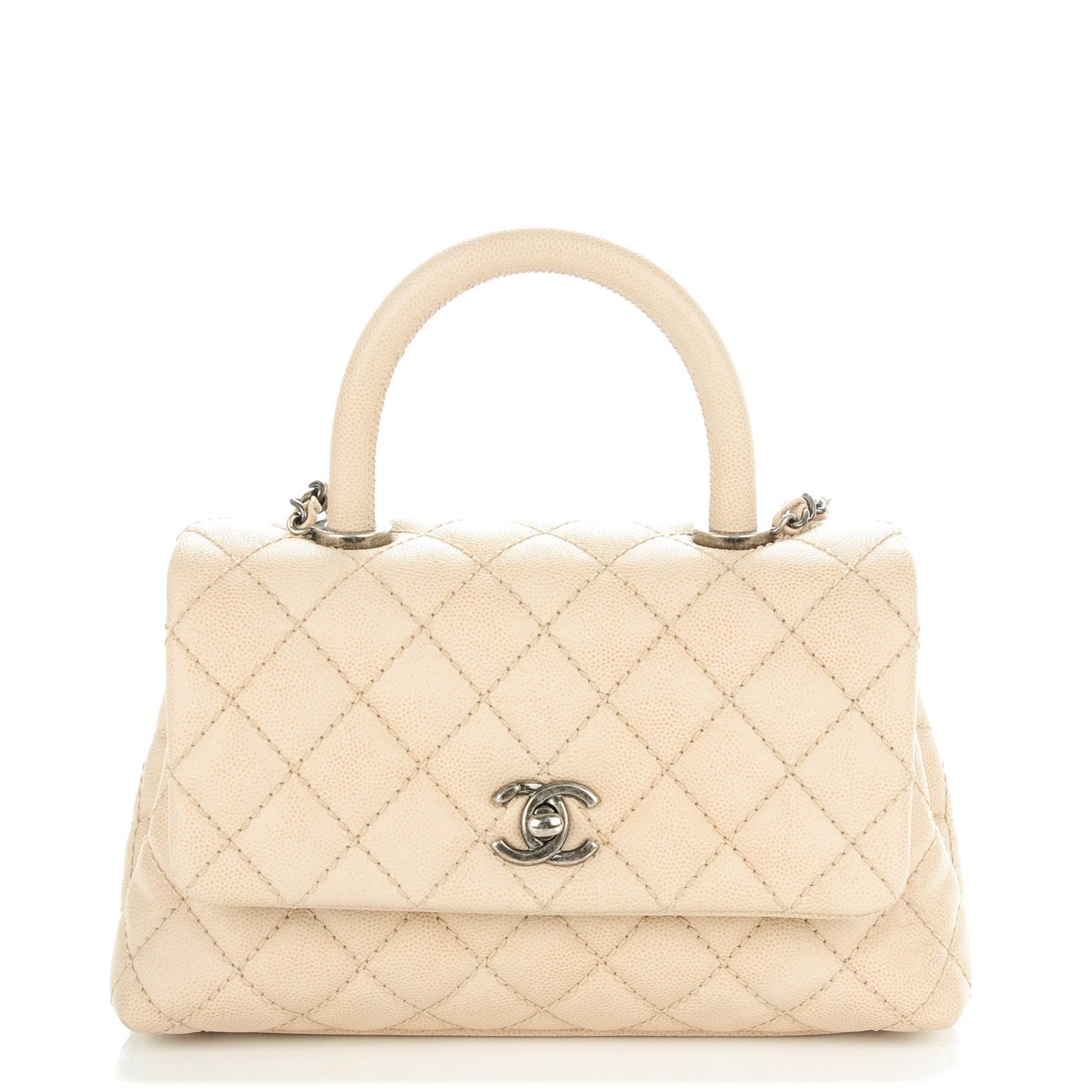 Caviar Quilted Mini Coco Handle Flap Light Beige