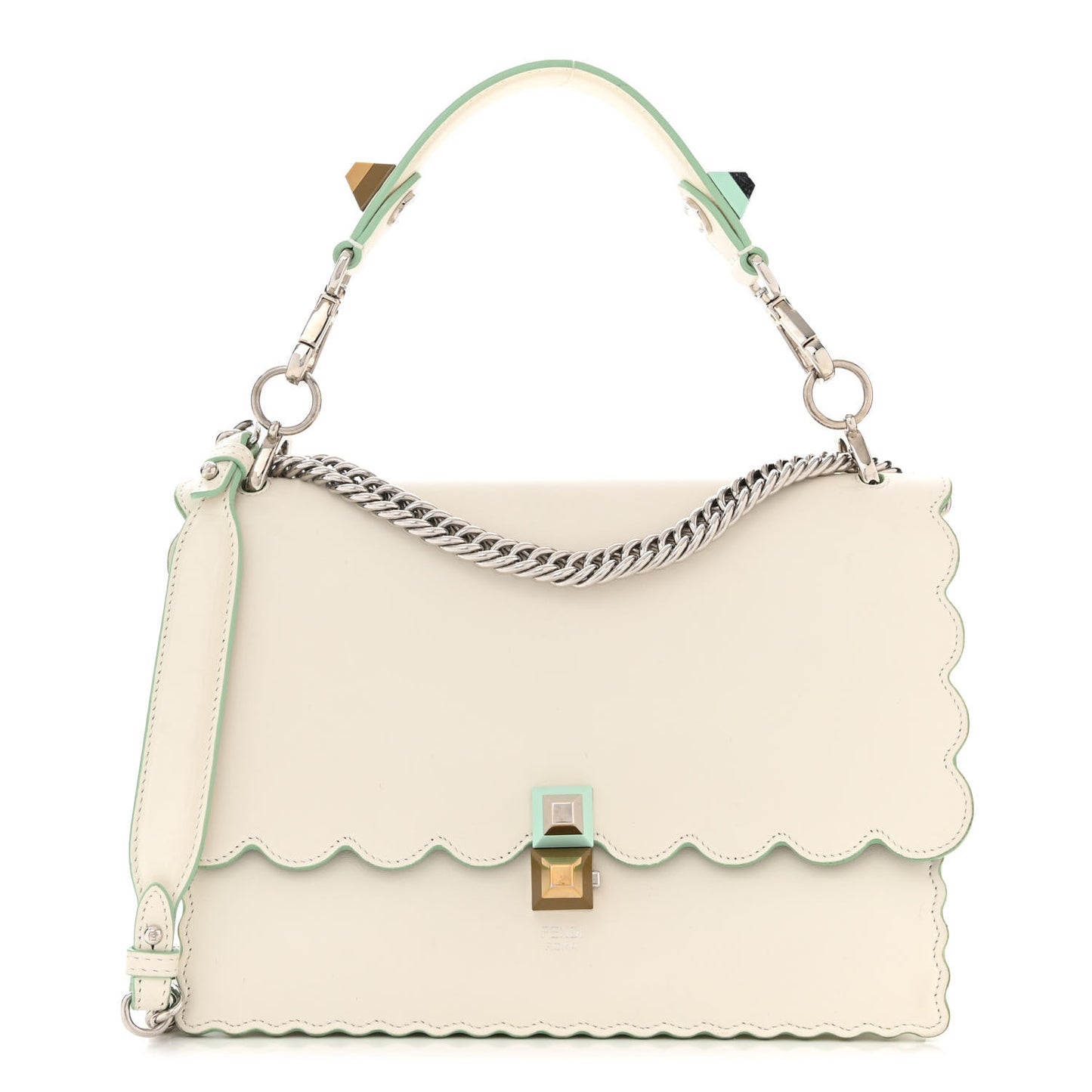 Vitello Liberty Scalloped Studded Kan I Shoulder Bag Bianco