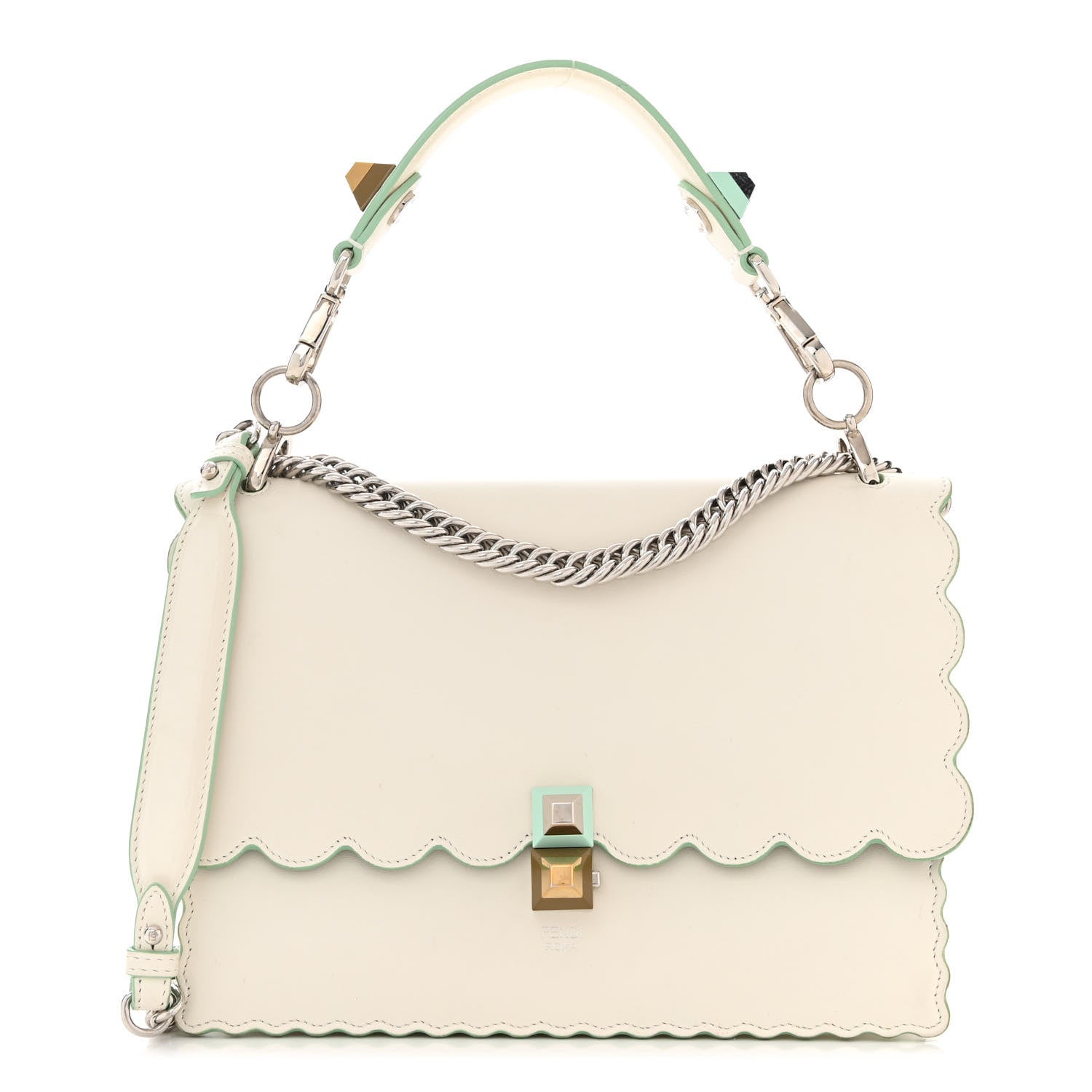 Fendi Vitello Liberty Scalloped Studded Kan I Shoulder Bag Bianco 1 of 11