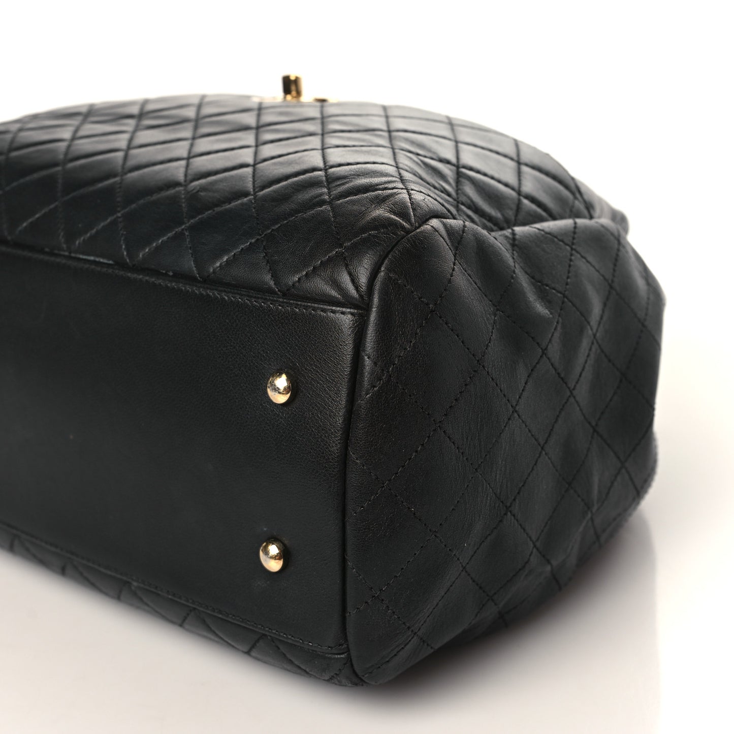 Lambskin Quilted Large Drawstring Bag Black