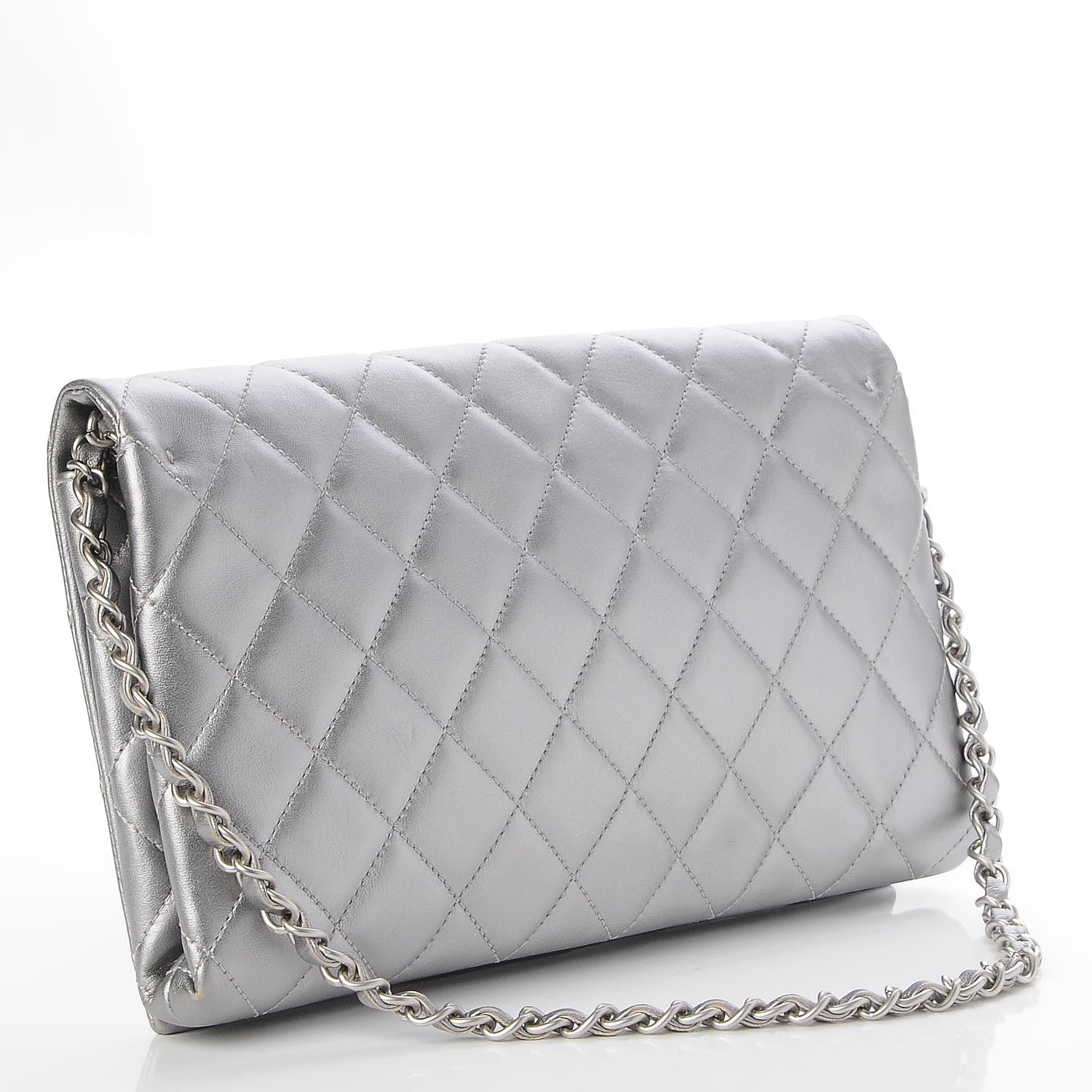 Chanel Metallic Lambskin Quilted Medium Leo Lion Flap Clutch Silver 3 of 8