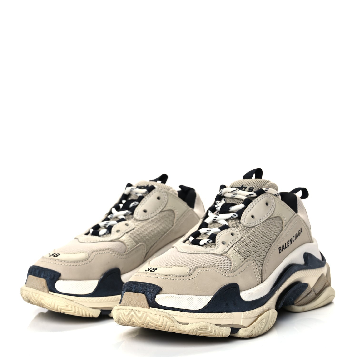 Balenciaga Fabric Mesh Womens Triple S Sneakers 38 Beige Black 4 of 9