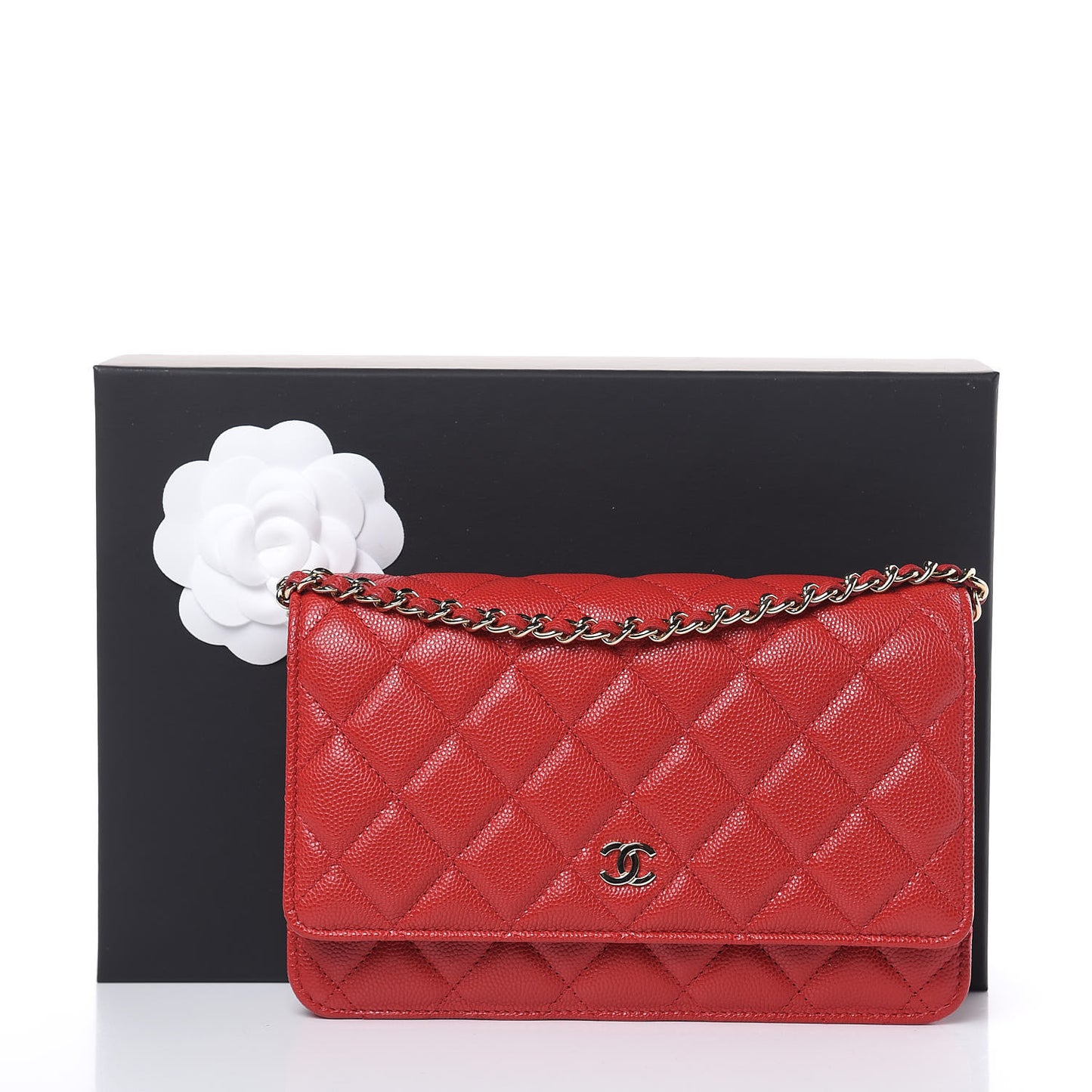 Caviar Quilted Wallet on Chain WOC Red