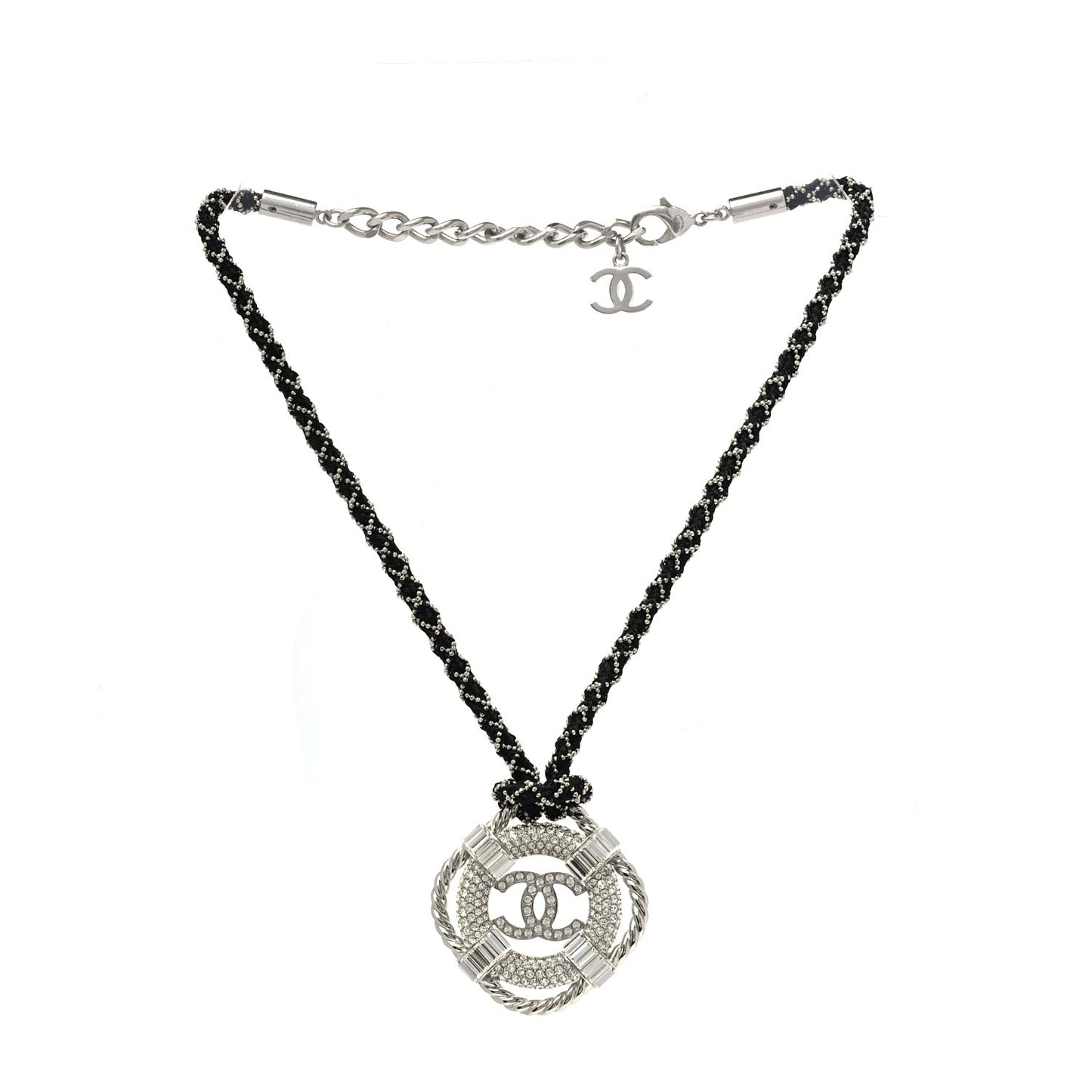 Crystal CC Lifesaver Rope Pendant Necklace  Silver