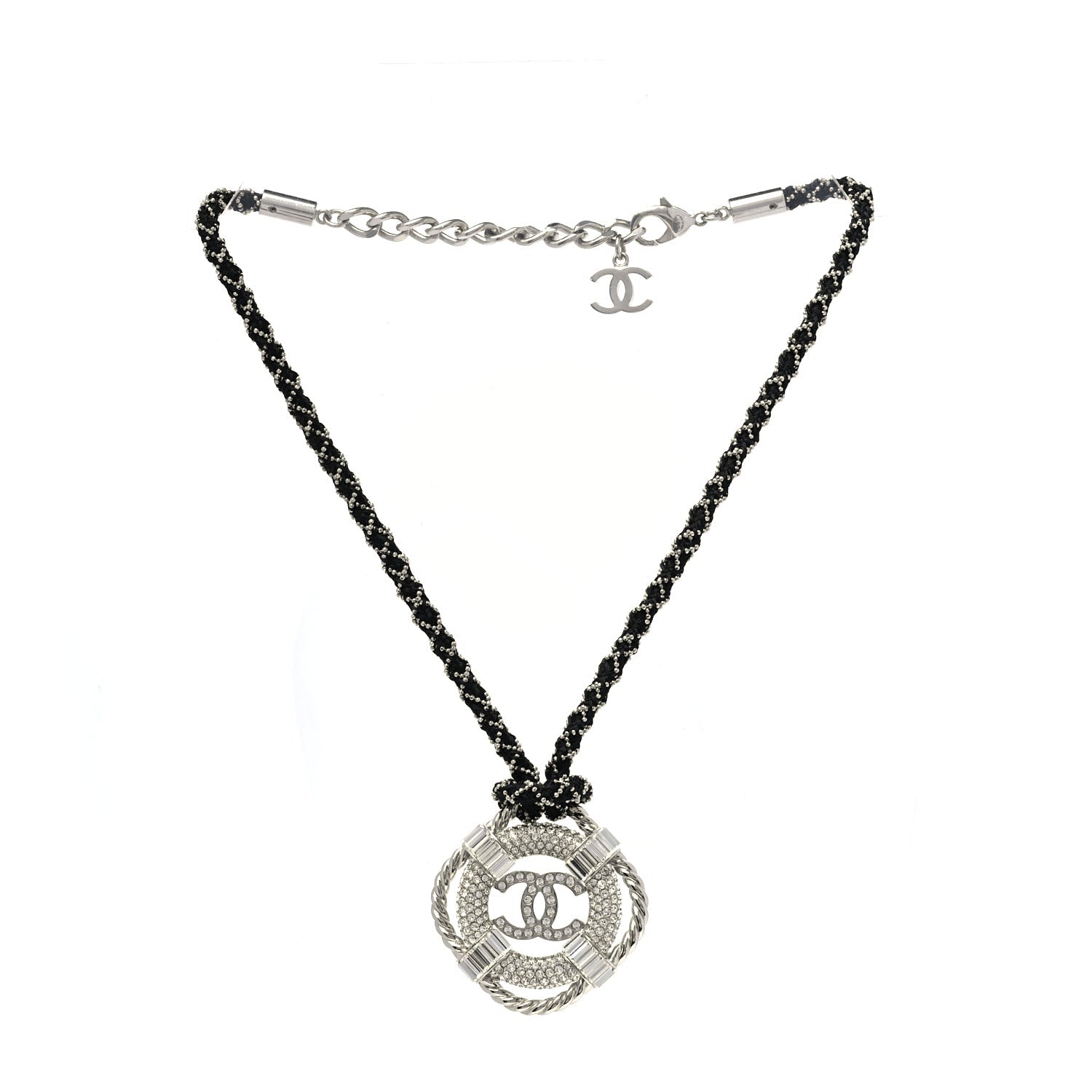 Chanel Crystal CC Lifesaver Rope Pendant Necklace  Silver 2 of 3