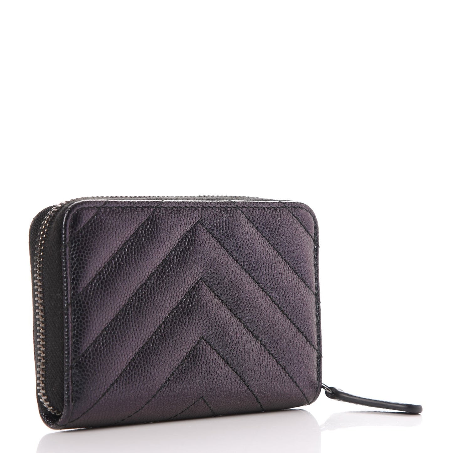 Iridescent Caviar Chevron Quilted Zip Around Coin Purse Black