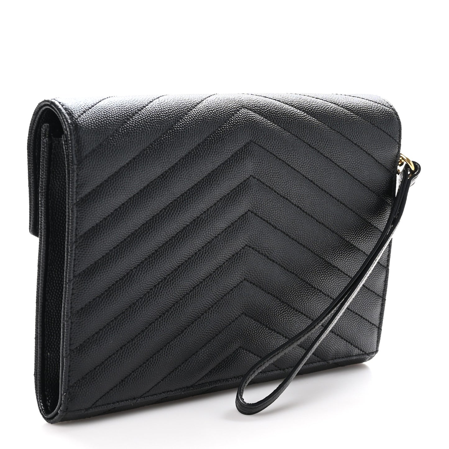 Grain De Poudre Matelasse Chevron Monogram Envelope Clutch Black