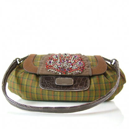 Prada Plaid Antic Jeweled Shoulder Bag Green 1 of 12