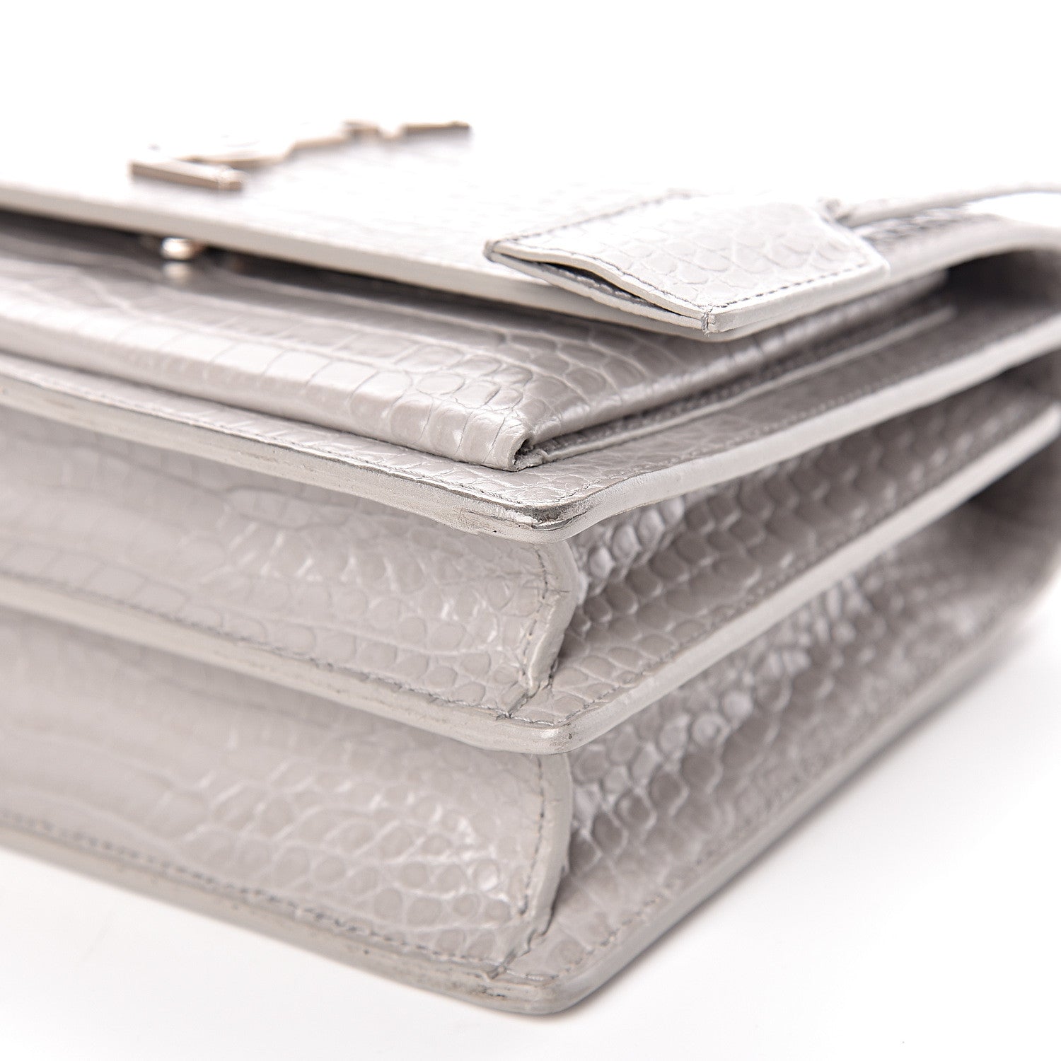 Saint Laurent Calfskin Crocodile Embossed Medium Monogram Sunset Mouse Grey 13 of 13