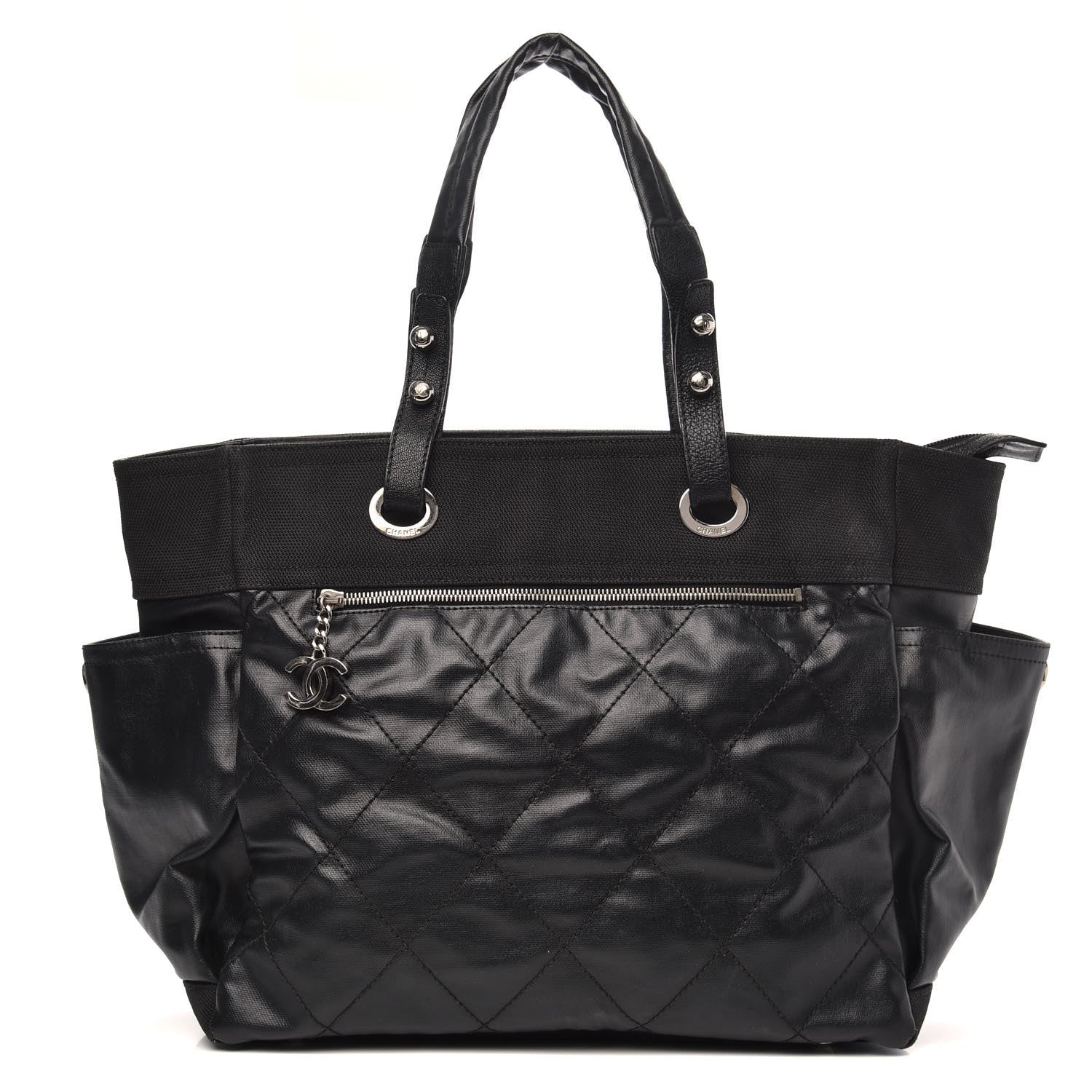 Chanel Coated Canvas Quilted Large Paris Biarritz Tote Black 1 of 11