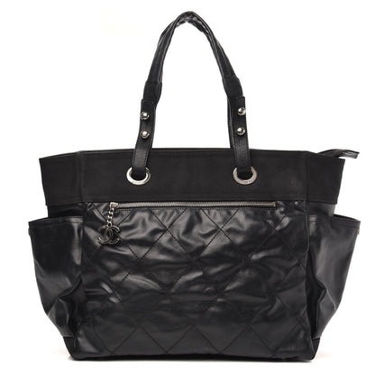 Chanel Coated Canvas Quilted Large Paris Biarritz Tote Black 1 of 11