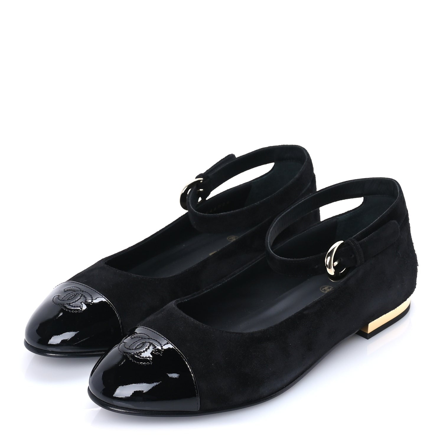 Chanel Suede Patent Cap Toe CC Mary Jane Flats 40.5  Black 2 of 7
