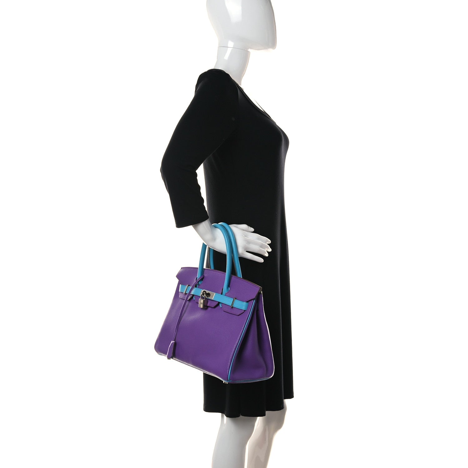 Hermes Chevre Horseshoe Birkin 30 Parme Bleu Aztec 2 of 35