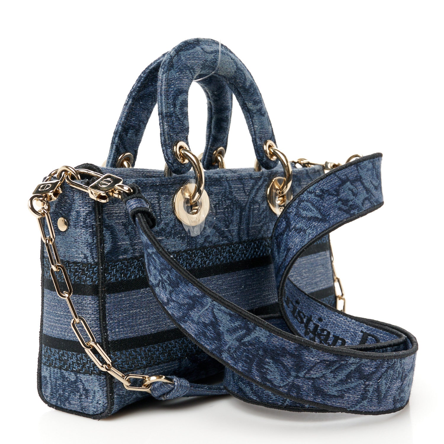 Christian Dior Canvas Toile De Jouy Embroidered Medium Lady D-Joy Blue Black 3 of 9