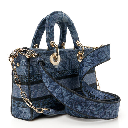 Christian Dior Canvas Toile De Jouy Embroidered Medium Lady D-Joy Blue Black 3 of 9