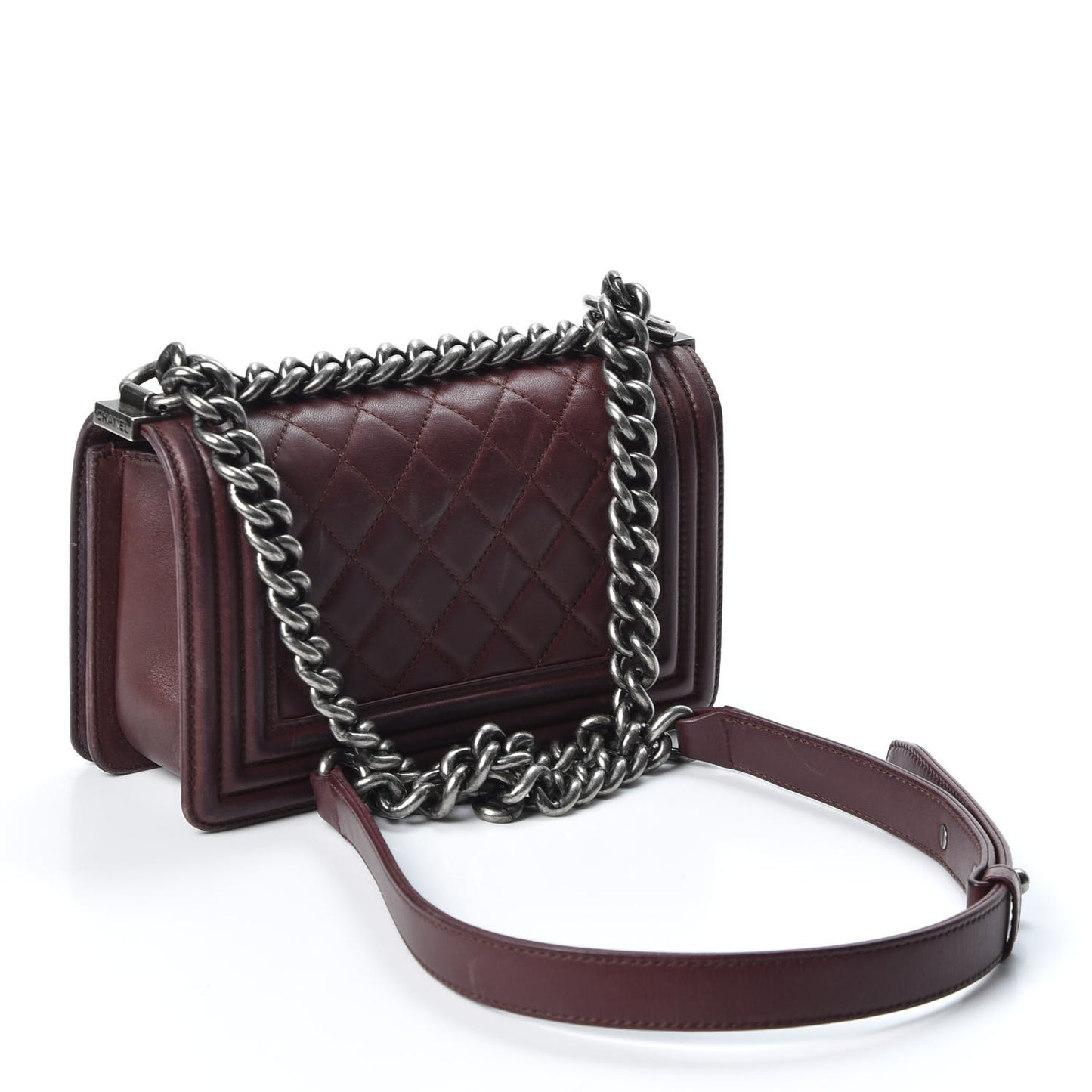 Lambskin Quilted Small Boy Flap Burgundy
