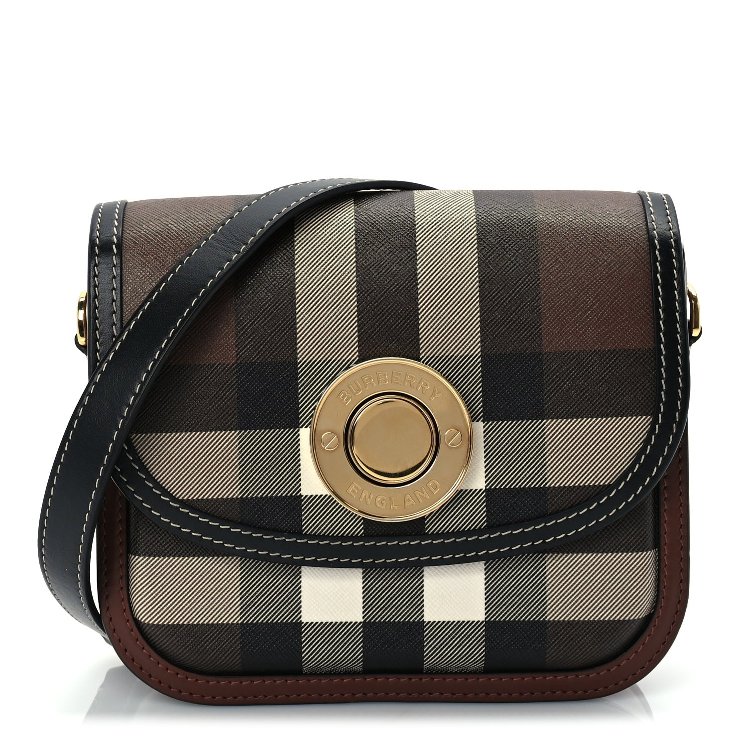 Burberry Calfskin Check Small Elizabeth Bag Brown 1 of 8