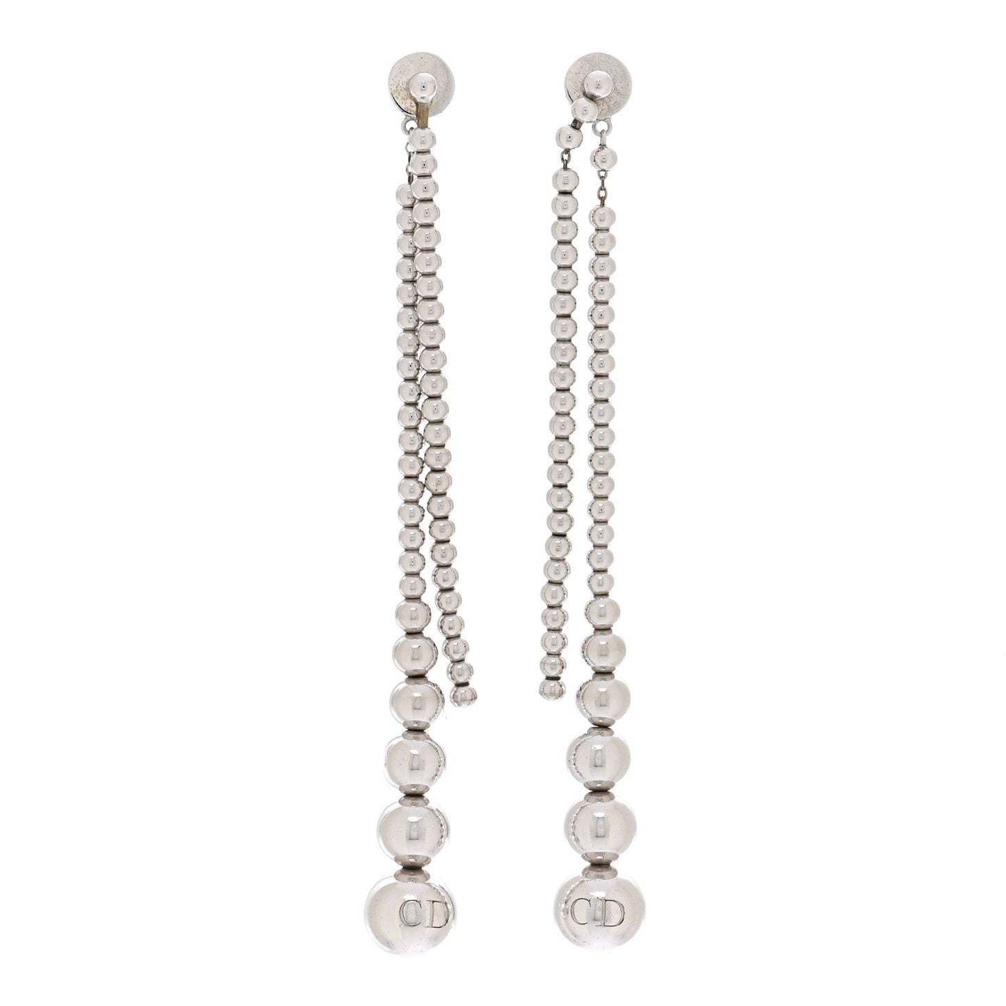 Metal Bead Drop Earrings Silver