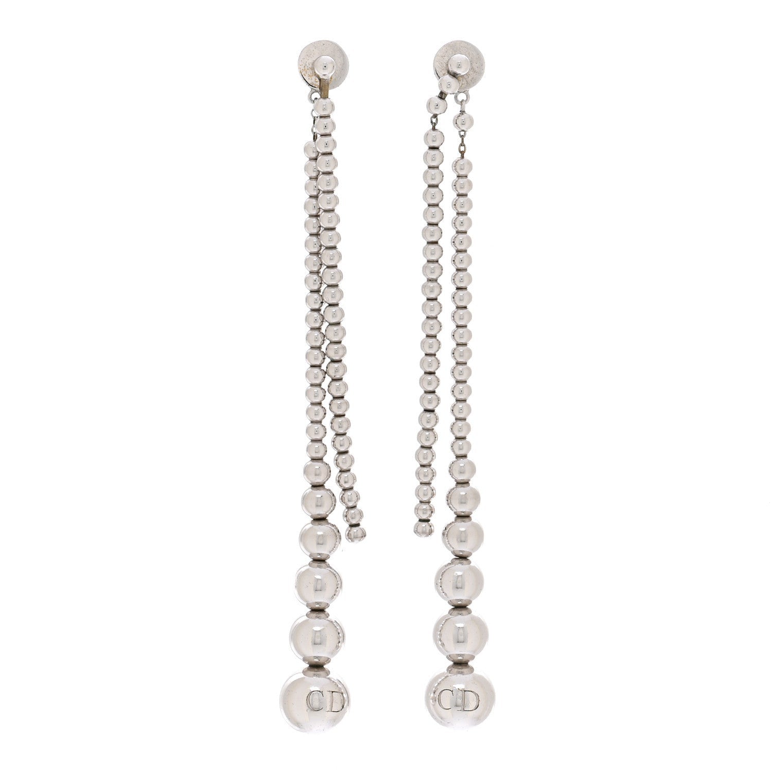 Christian Dior Metal Bead Drop Earrings Silver 1 of 6