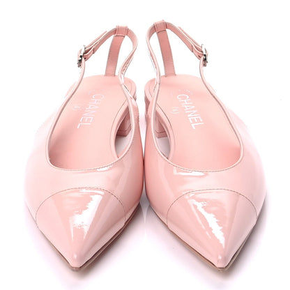 Chanel Patent Calfskin Cap Toe Slingback Flats 37.5  Light Pink 2 of 10