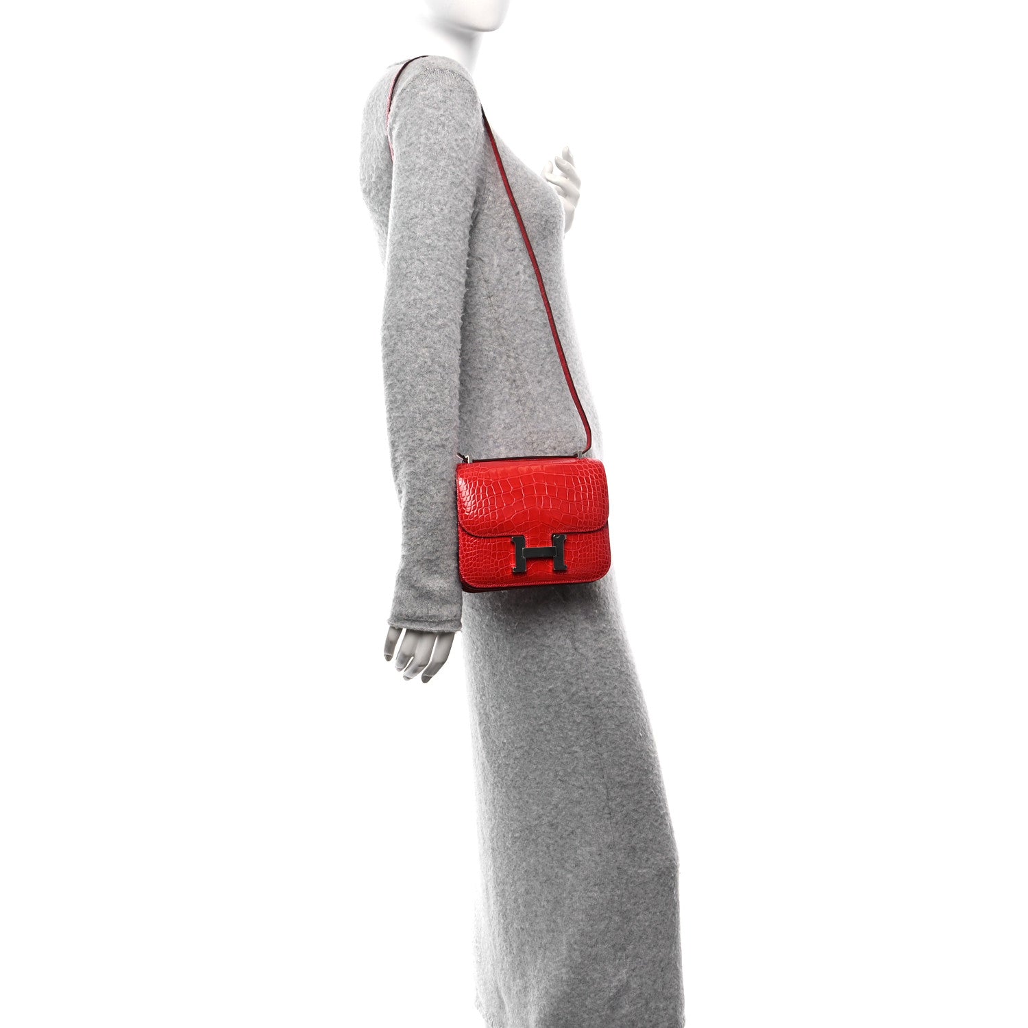 Hermes Shiny Alligator Constance 18 Rouge de Coeur 2 of 13