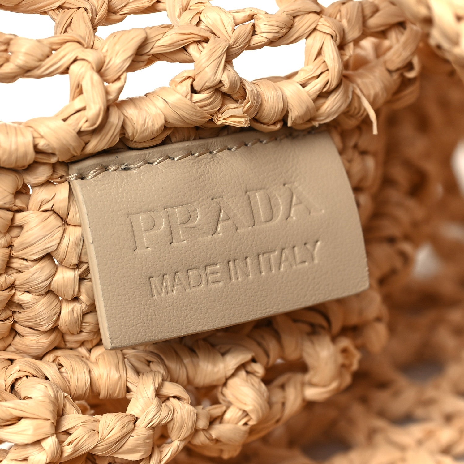 Prada Yarn Raffia Effect Crochet Logo Embroidered Tote Bag Naturale 6 of 8