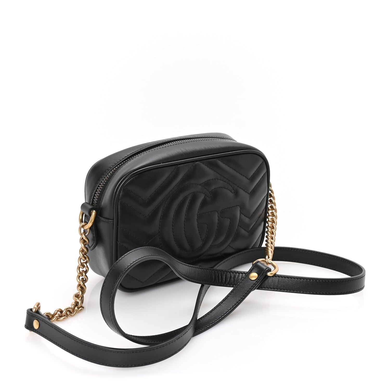 Gucci Calfskin Matelasse Mini GG Marmont Chain Shoulder Bag  Black 2 of 8