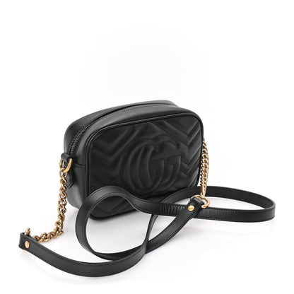 Gucci Calfskin Matelasse Mini GG Marmont Chain Shoulder Bag  Black 2 of 8