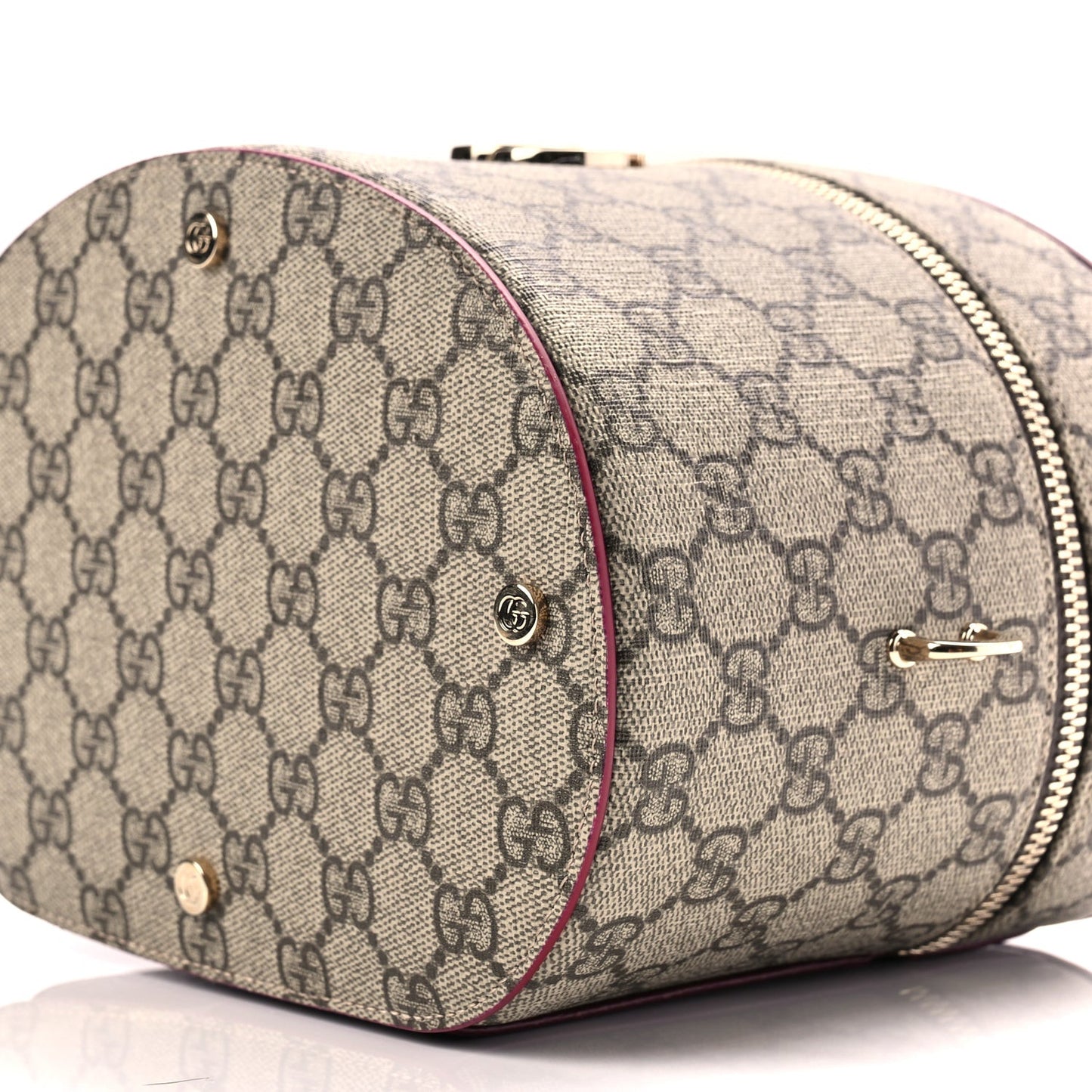 GG Supreme Monogram Ancora Calfskin Vanity Cosmetic Case Beige Ebony Rosso