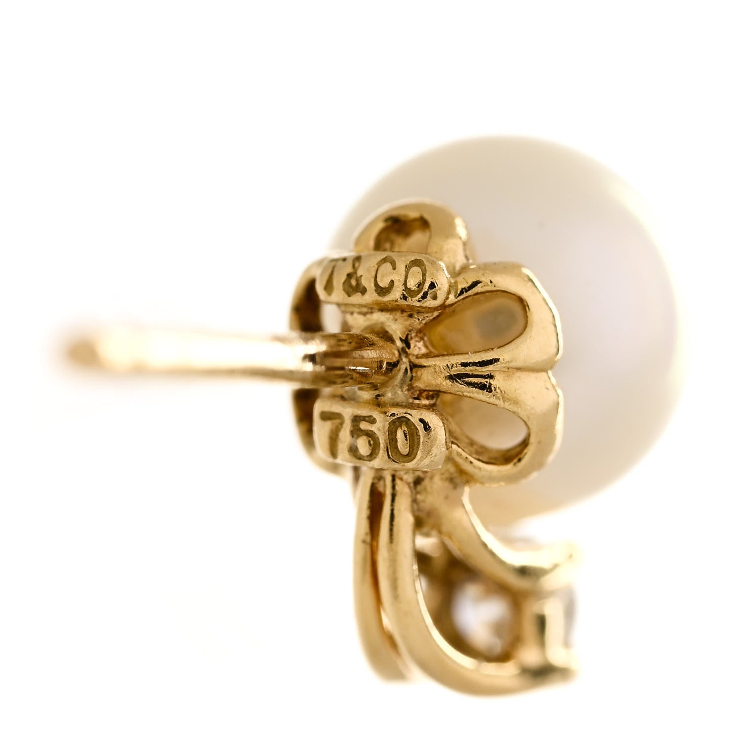 Tiffany 18K Yellow Gold Diamond Akoya Pearl 6.5-7mm Signature Earrings 4 of 4