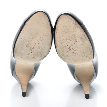 Chanel Lambskin Patent Cap Toe CC Pumps 38.5 Black 5 of 10