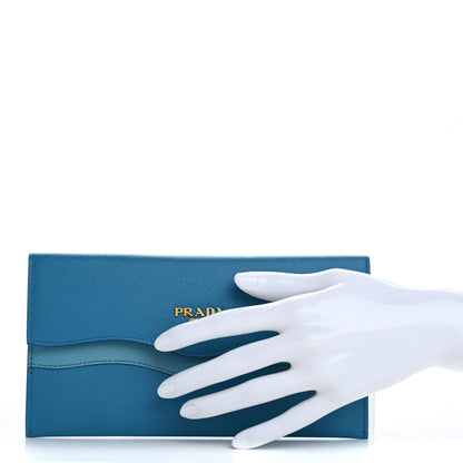 Prada Saffiano Wave Flat Flap Wallet Celeste Voyage 2 of 12