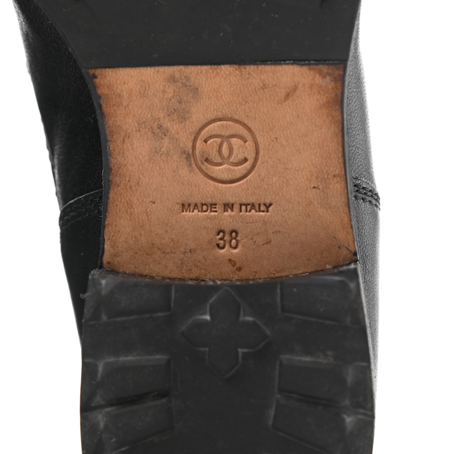 Chanel Sheepskin Quilted CC Tall Lace Up Combat Boots 38 Black 6 of 10