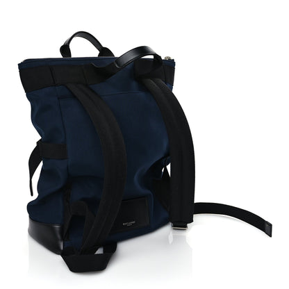 Saint Laurent Canvas Calfskin Rivington Race Convertible Backpack Black Navy 2 of 8