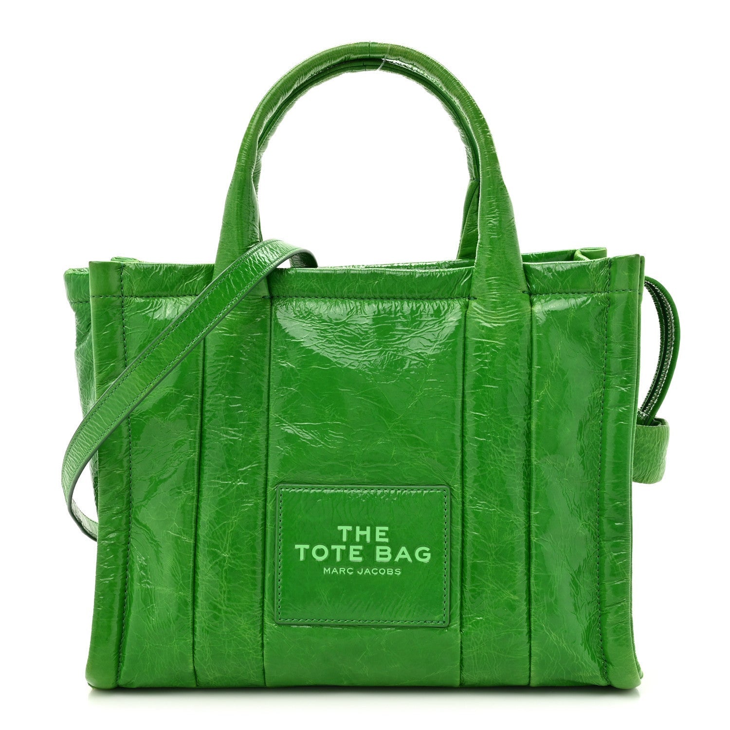 Marc Jacobs Shiny Crinkled Calfskin Medium The Tote Bag Green Glow 1 of 7