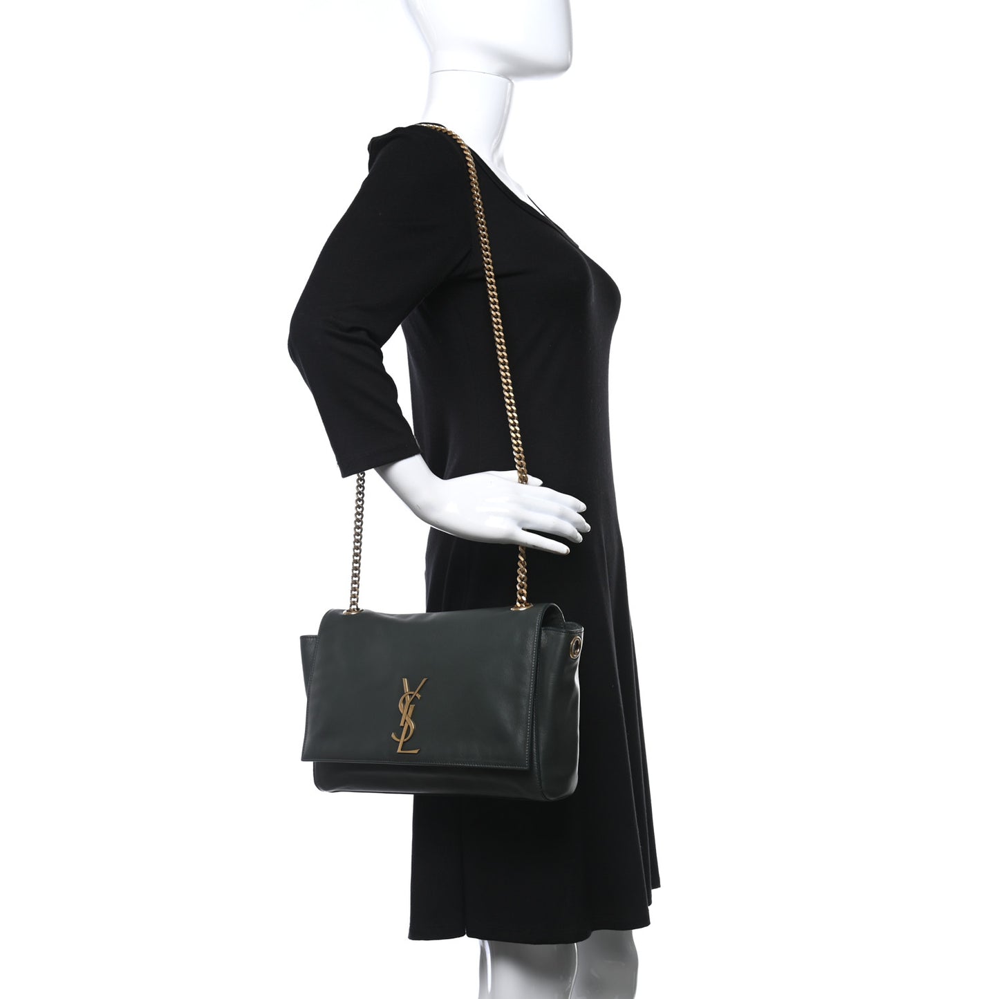 Smooth Calfskin Suede Medium Reversible Monogram Kate Satchel Olive