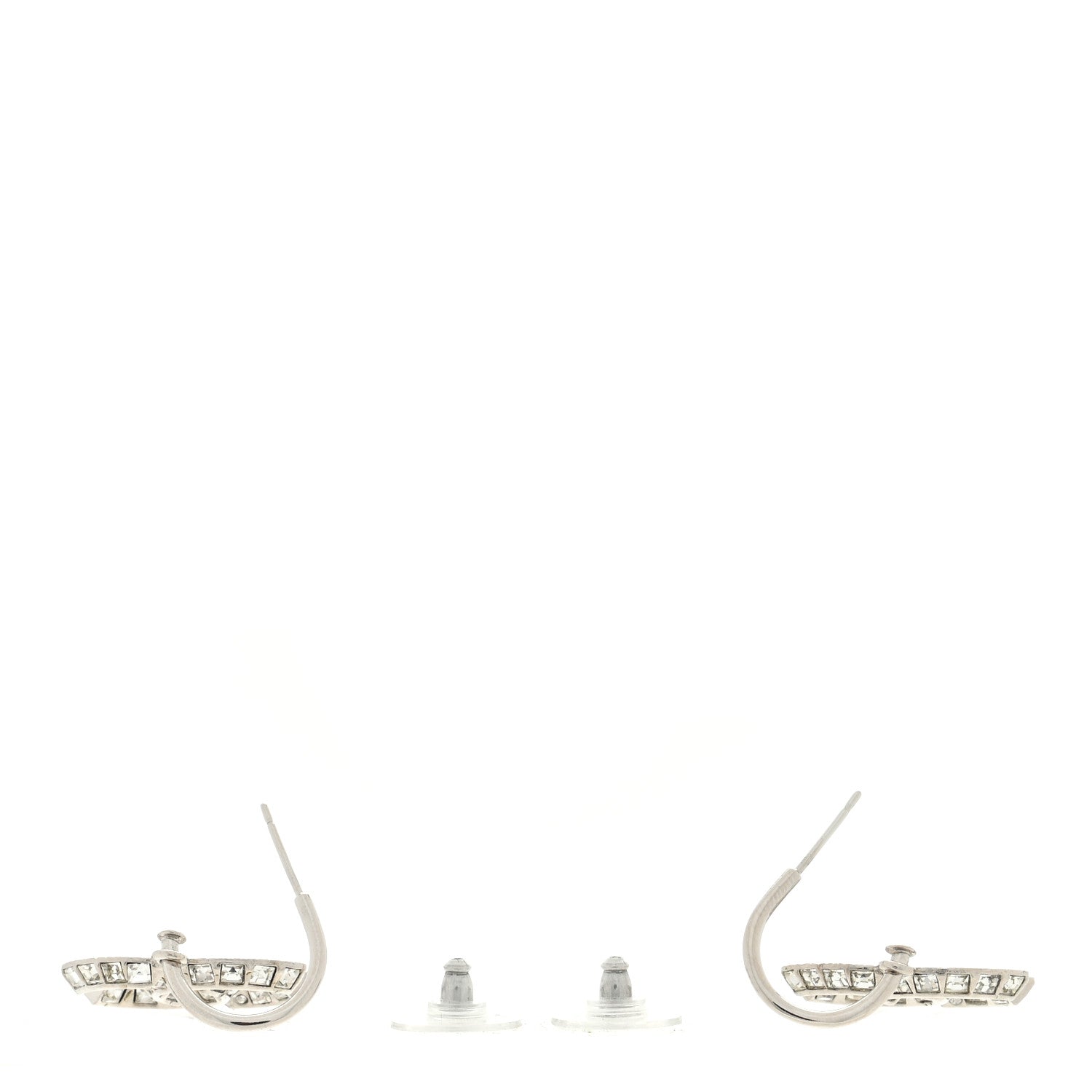 Chanel Baguette Crystal CC Drop Hoop Earrings Silver 3 of 4
