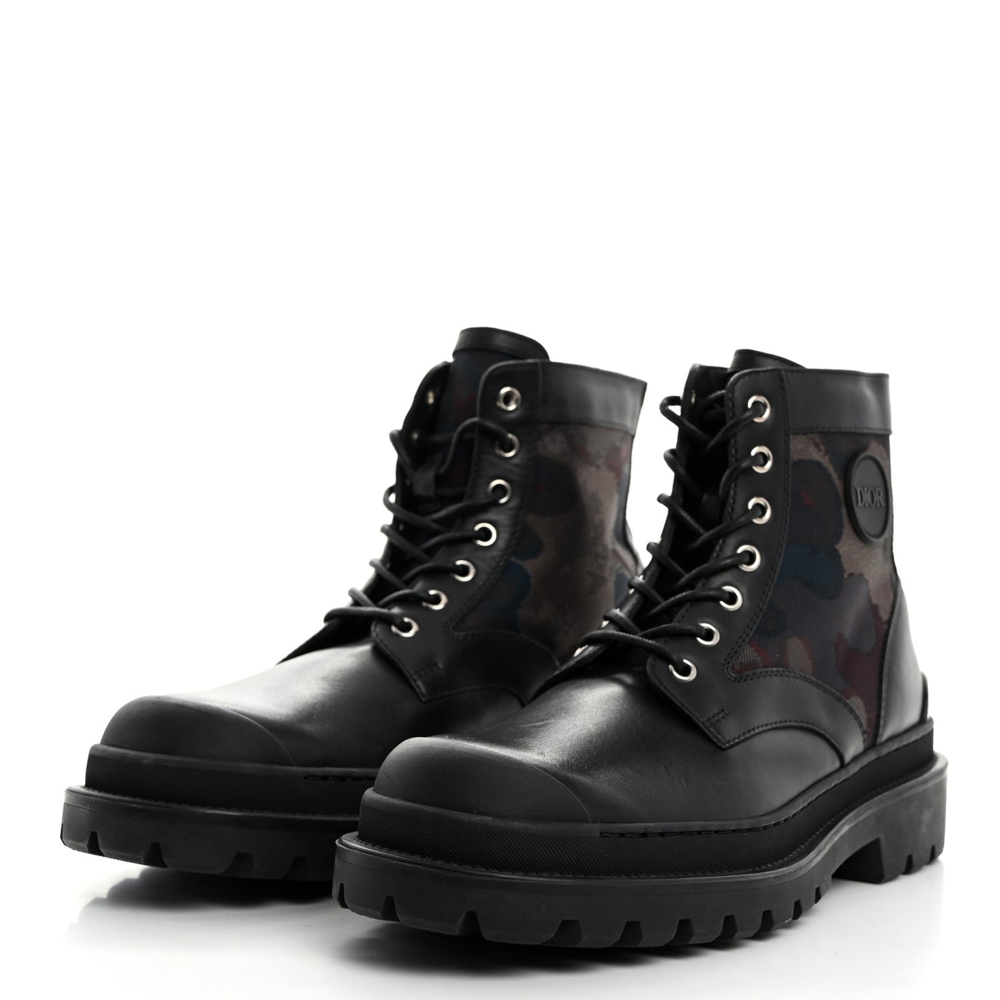 X Peter Doig Calfskin Camouflage Explorer Mens Boots 41 Black Multicolor