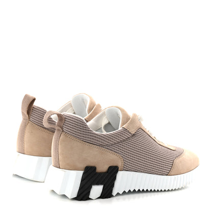 Hermes Textured Mesh Suede Goatskin Bouncing Sneakers 37.5 Beige Camel 5 of 9