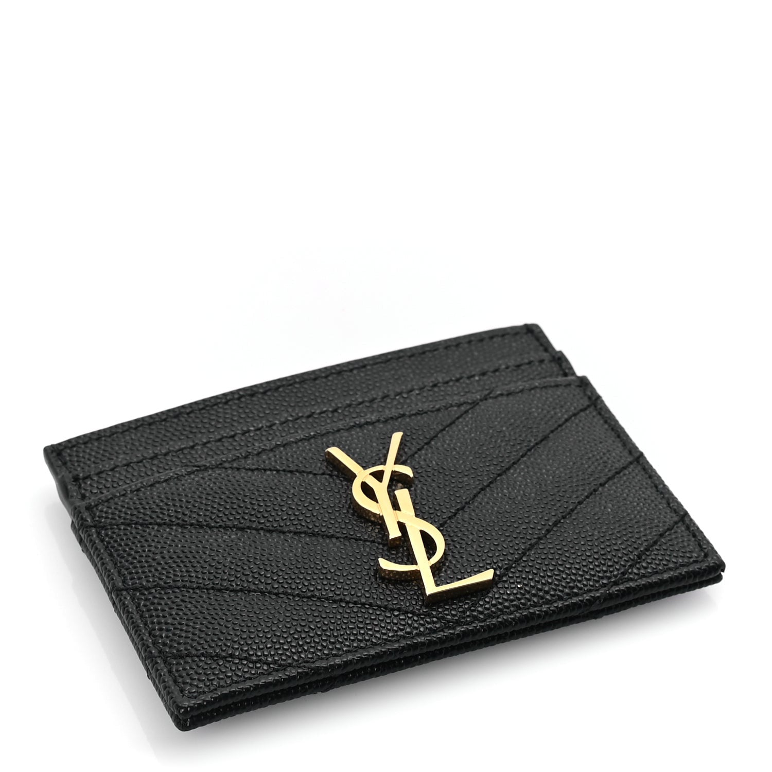 Saint Laurent Grain De Poudre Matelasse Chevron Monogram Credit Card Case Black 5 of 7