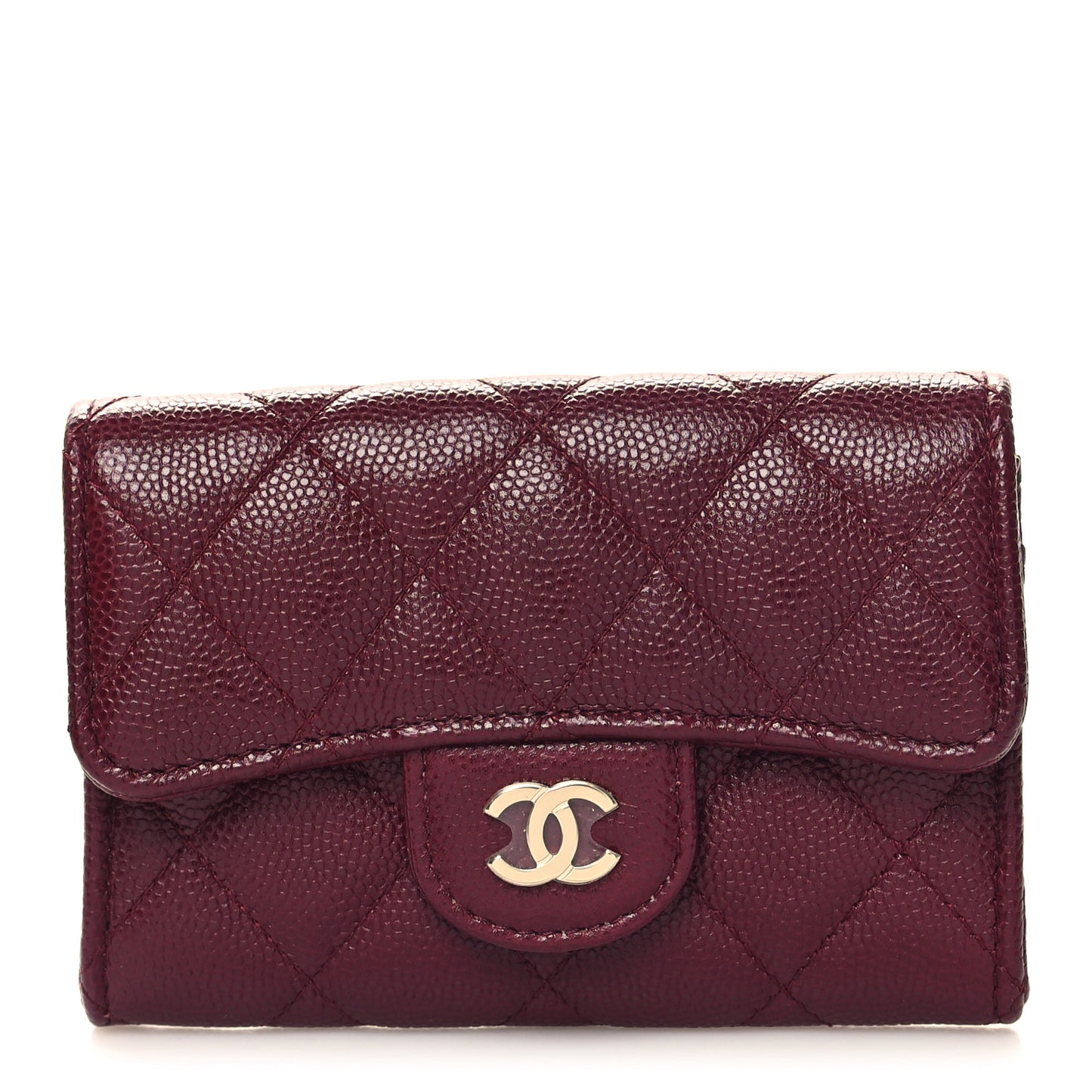Caviar Quilted Flap Card Holder Wallet Burgundy
