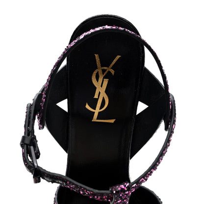 Saint Laurent Glitter Calfskin Ayers Tribute 75 Platform Sandals 38 Black Fuchsia 7 of 7