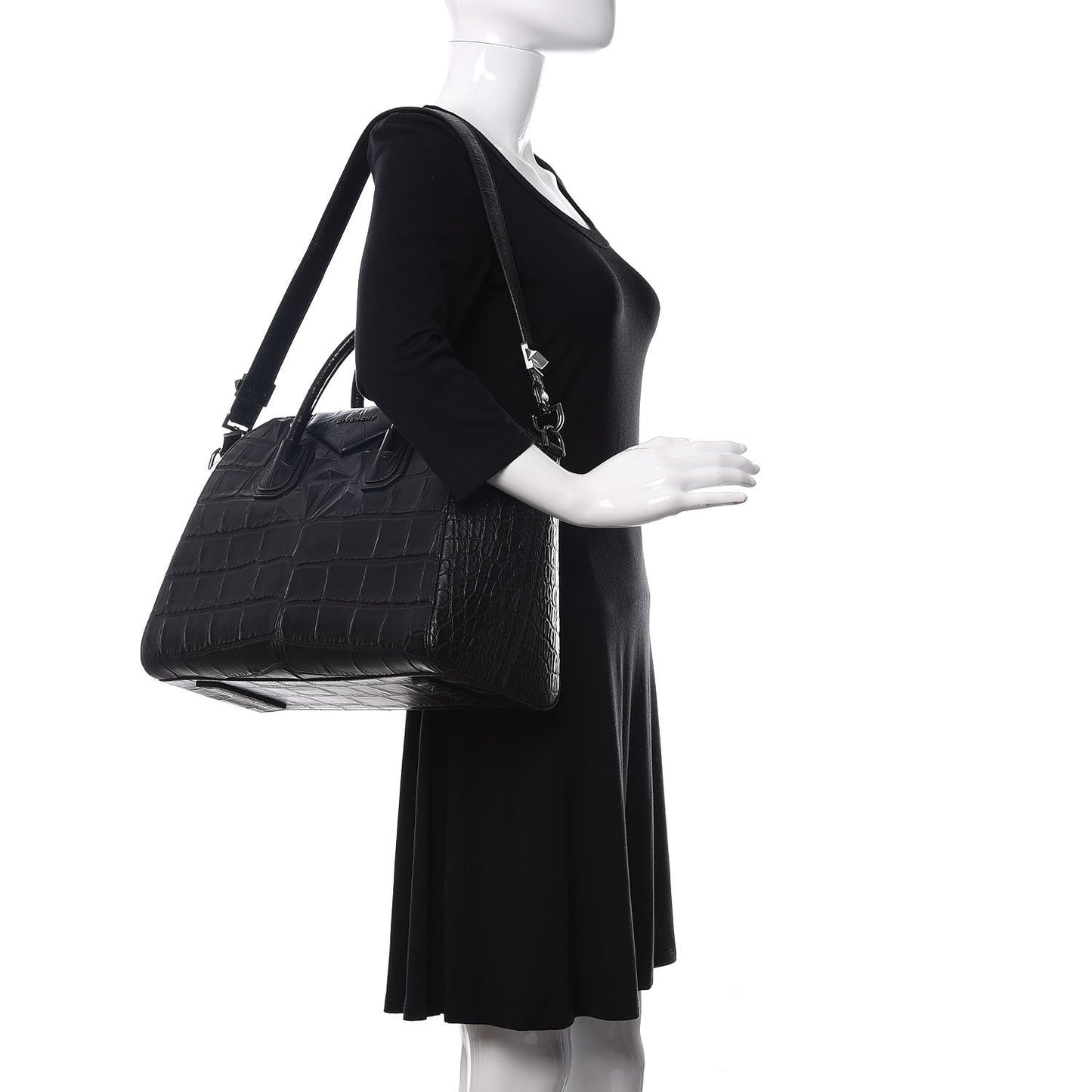 Calfskin Crocodile Embossed 3D Stud Medium Antigona Black