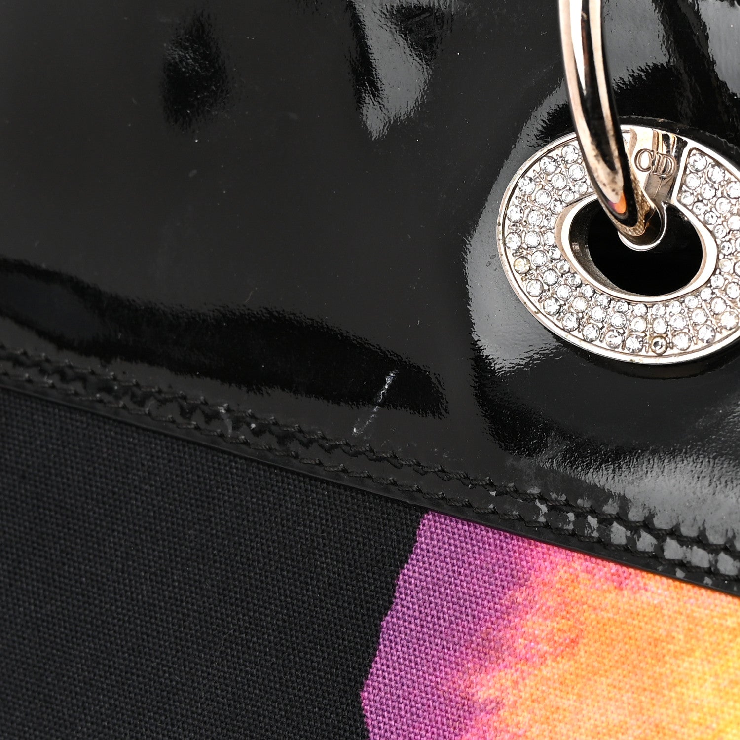 Christian Dior Patent Crystal Embellished Canvas Lips Print Tote Black Multicolor 20 of 26