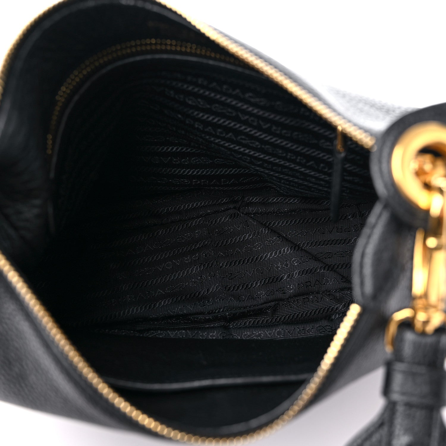 Prada Vitello Daino Zippered Messenger Hobo Black 5 of 8