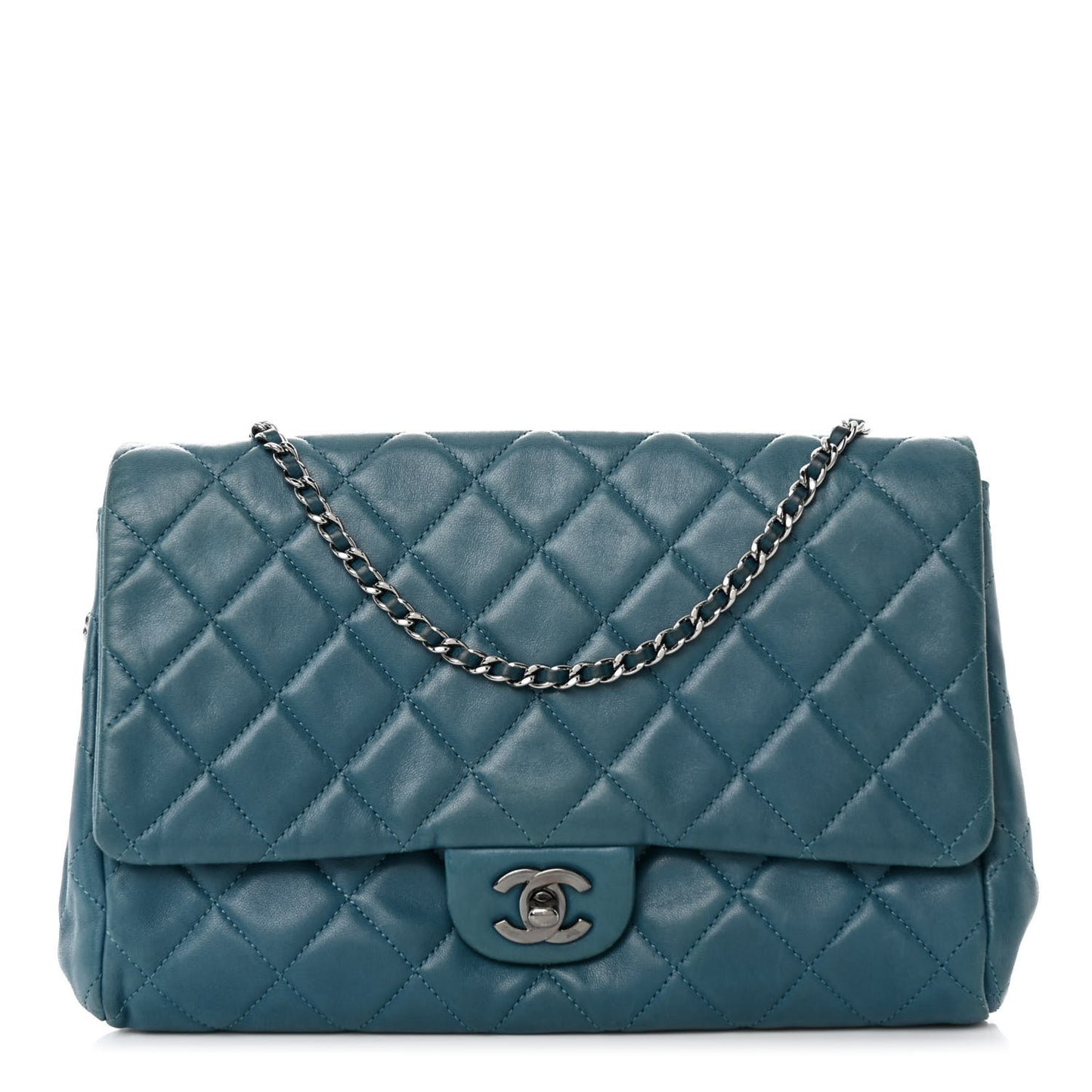 Lambskin Quilted Clutch with Chain Flap Turquoise