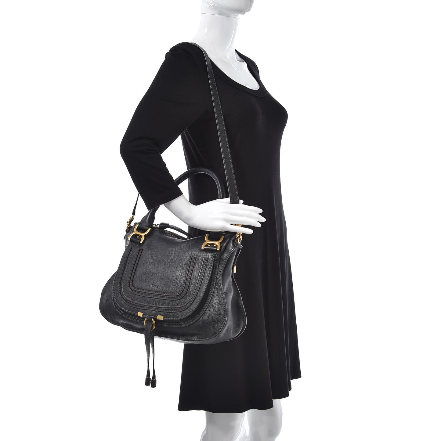 Calfskin Medium Marcie Satchel Black