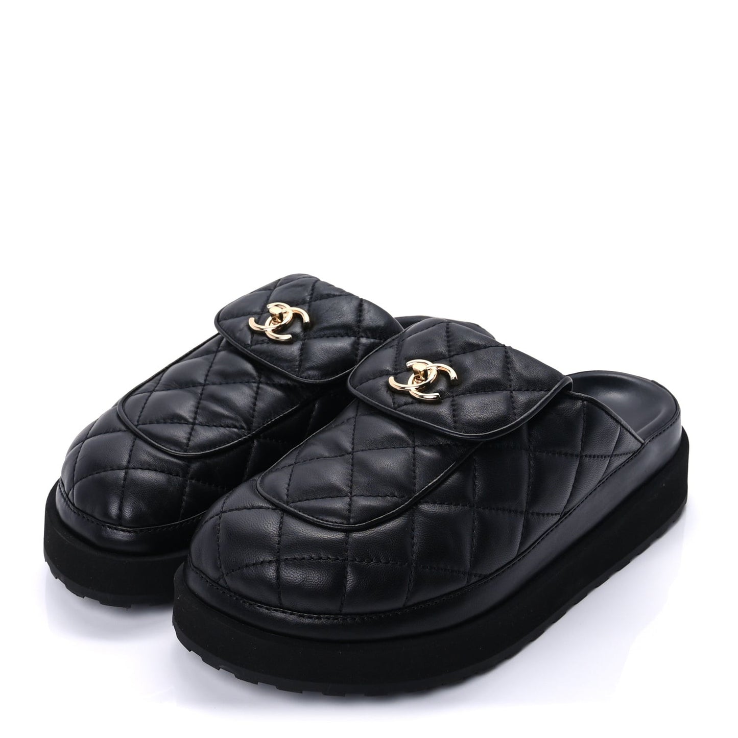 Lambskin Quilted CC Turnlock Mules 39  Black