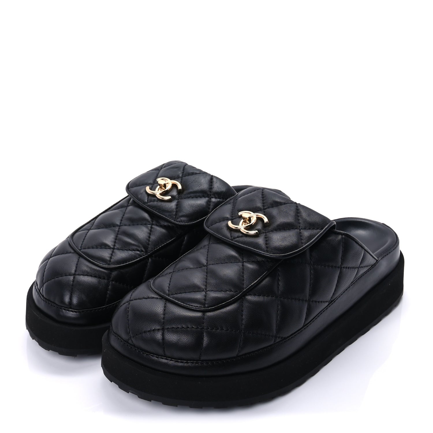 Chanel Lambskin Quilted CC Turnlock Mules 39  Black 3 of 9