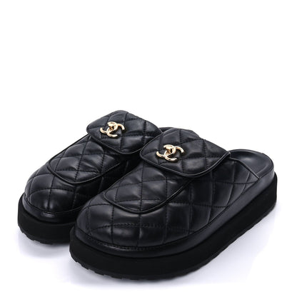 Chanel Lambskin Quilted CC Turnlock Mules 39  Black 3 of 9
